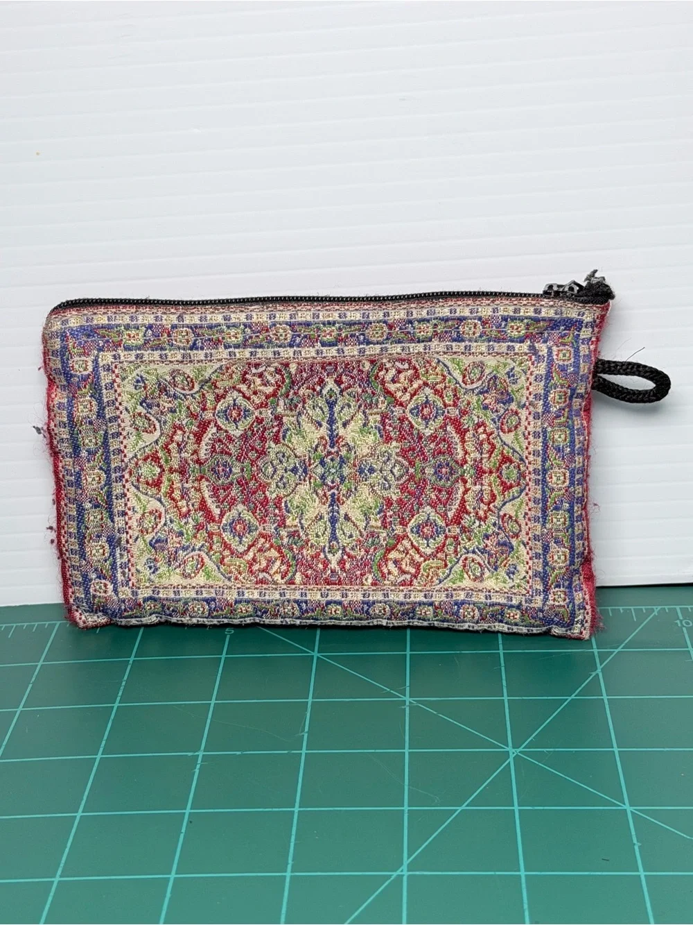 Rug Pattern Tapestry Coin Purse with Zipper Red Blue Gold Turkish Kilim Pattern